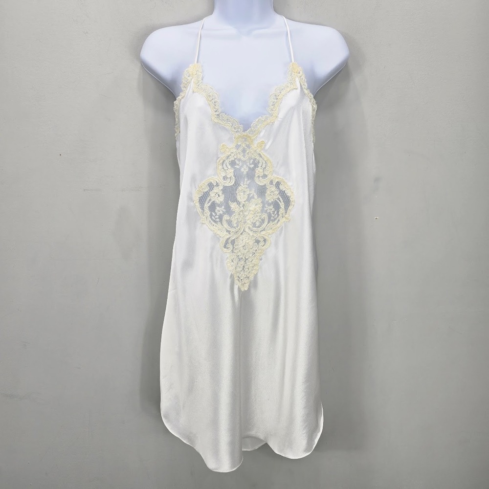 Vintage Jonquil White Ivory Satin Lace Chemise Nightgown L Bridal Slip Dress